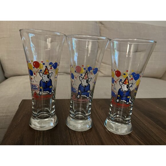 Spuds Mackenzie Bud Light Beer Glass, Set of 3 Birthday Party Pilsner Dog - Picture 2 of 3